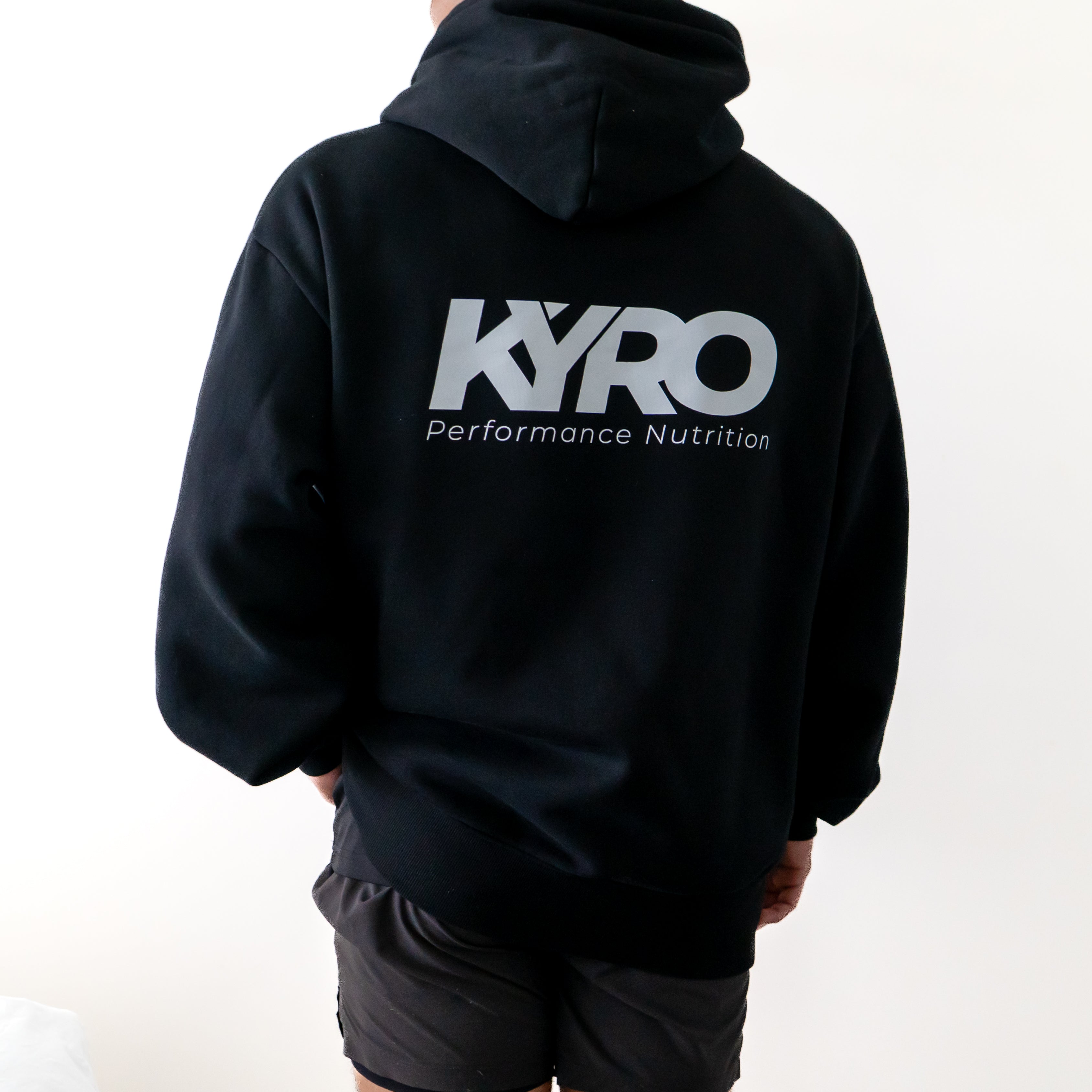 Classic black hoodie, back view